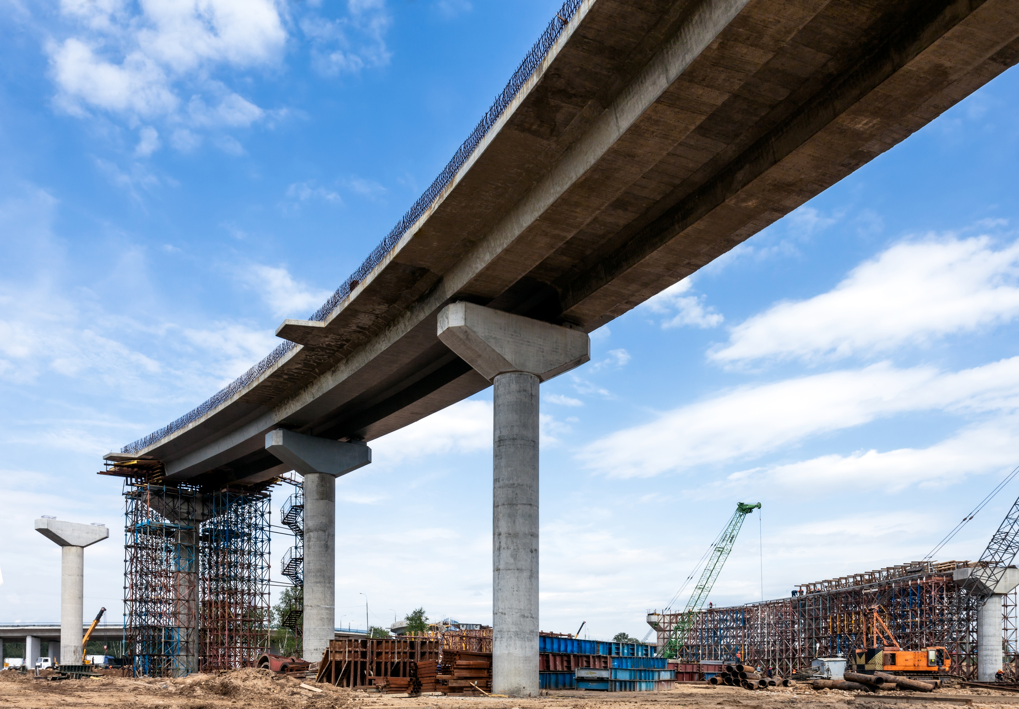 An unfinished bridge extending toward an unbuilt span